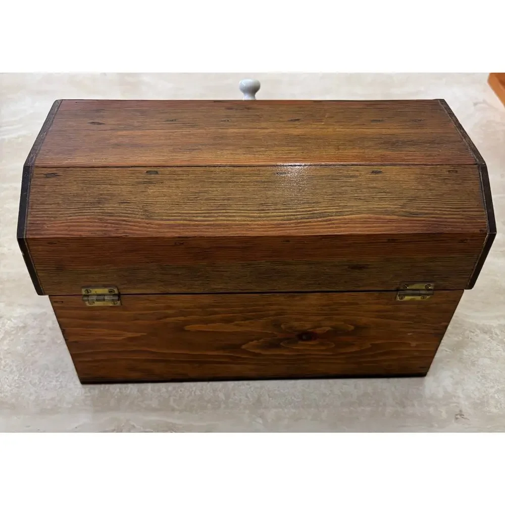 Vintage Rustic Wooden Keepsake Chest Box Storage Hinged Lid Solid Wood 12